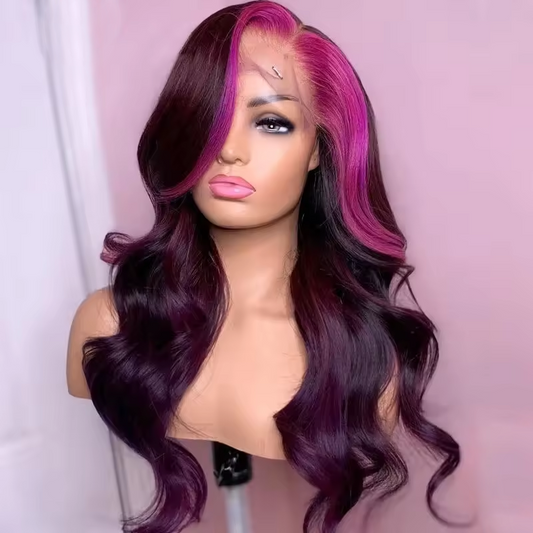 Highlight Pink Lace Front Wigs Human Hair 100% Brazilian Virgin Hair Glueless Body Wave Wigs Pre Plucked for Woman