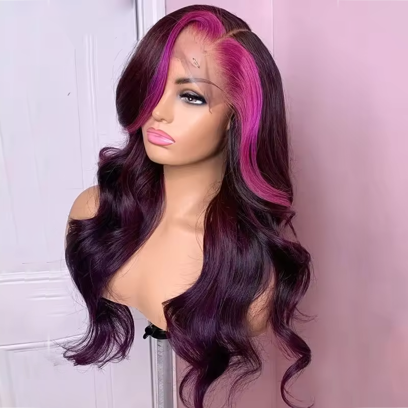 Highlight Pink Lace Front Wigs Human Hair 100% Brazilian Virgin Hair Glueless Body Wave Wigs Pre Plucked for Woman