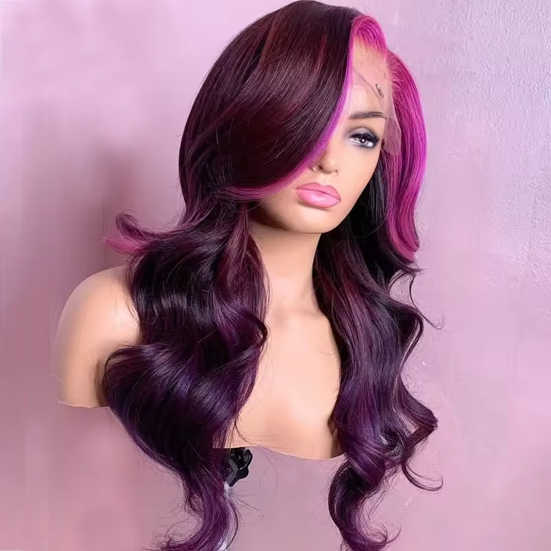 Highlight Pink Lace Front Wigs Human Hair 100% Brazilian Virgin Hair Glueless Body Wave Wigs Pre Plucked for Woman