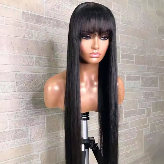 13x4 Full Frontal Human Hair Wigs with Bangs 180% Density Vietnamese Virgin Hair Glueless Lace Wigs for Woman