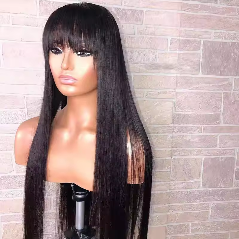 13x4 Full Frontal Human Hair Wigs with Bangs 180% Density Vietnamese Virgin Hair Glueless Lace Wigs for Woman