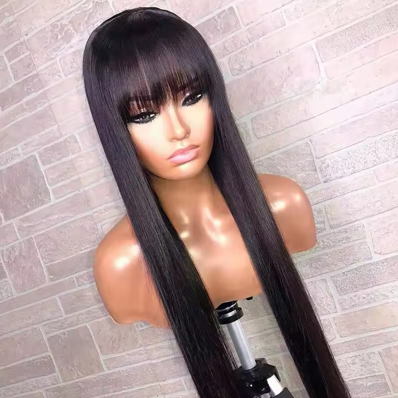 13x4 Full Frontal Human Hair Wigs with Bangs 180% Density Vietnamese Virgin Hair Glueless Lace Wigs for Woman