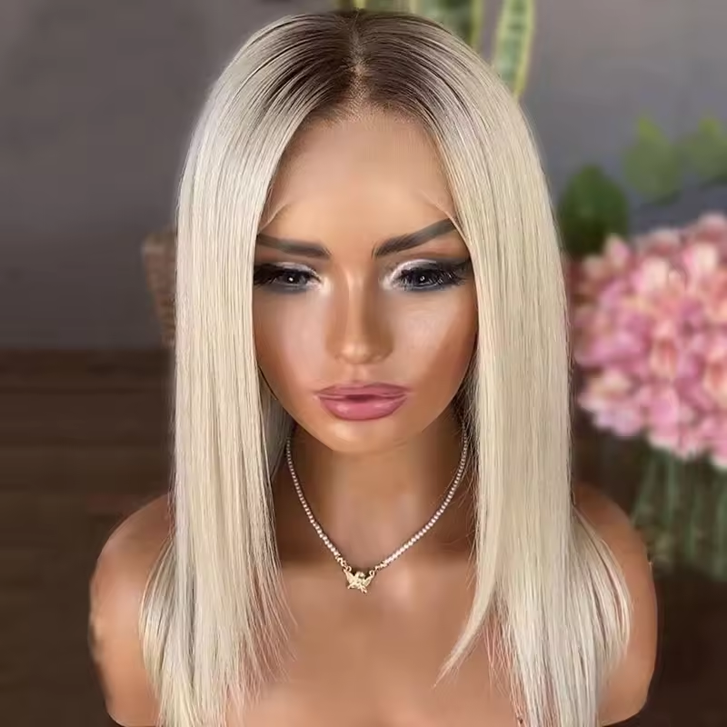 #60 Blonde Color Lace Front Human Hair Wigs 180% Density Virgin Raw Hair Glueless Straight Lace Frontal Wigs Pre Plucked for Woman