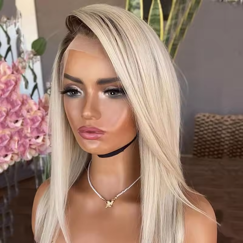 #60 Blonde Color Lace Front Human Hair Wigs 180% Density Virgin Raw Hair Glueless Straight Lace Frontal Wigs Pre Plucked for Woman