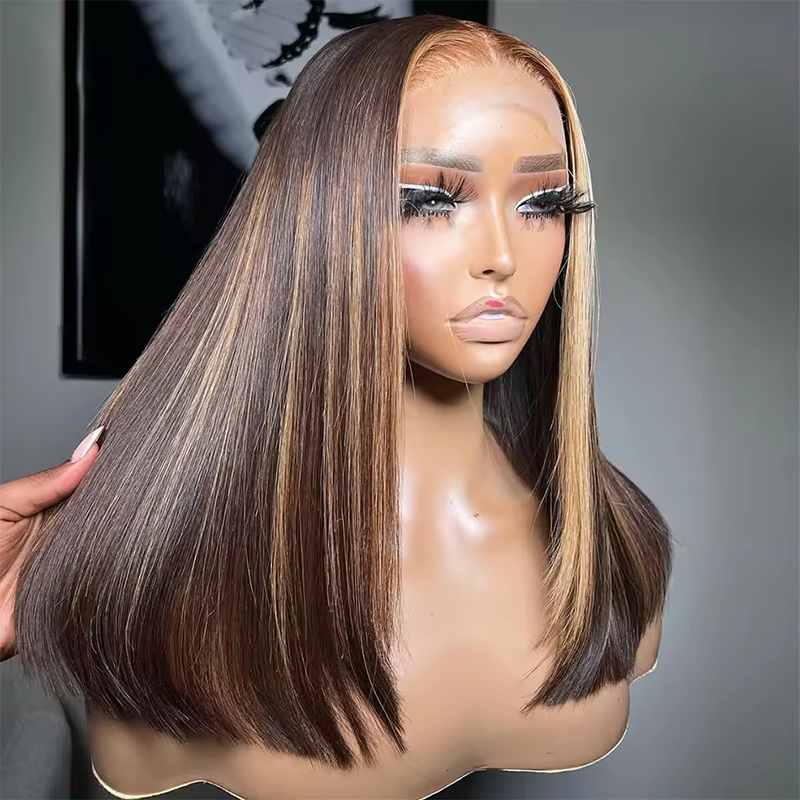 Highlight Blonde Full Frontal Wigs Human Hair Pre Plucked Virgin Brazilian Hair Glueless Short Bob Wigs for Woman