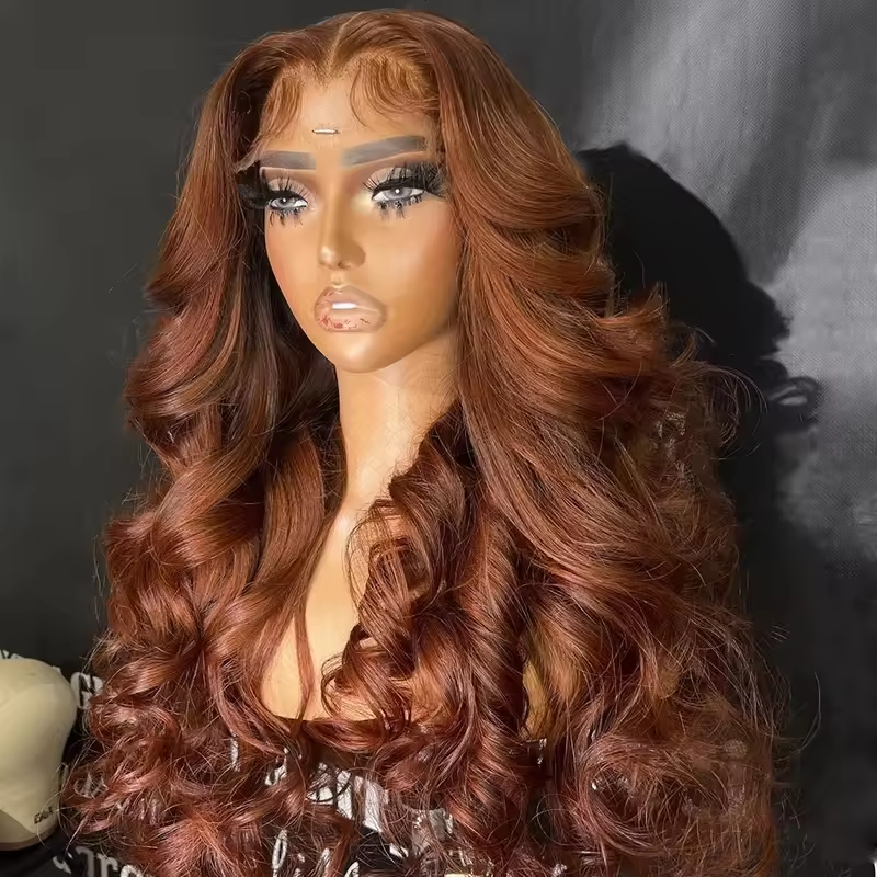 Brown Color Lace Front Human Hair Wigs 100% Raw Virgin Hair Glueless Loose Wave Full Frontal Wigs for Woman