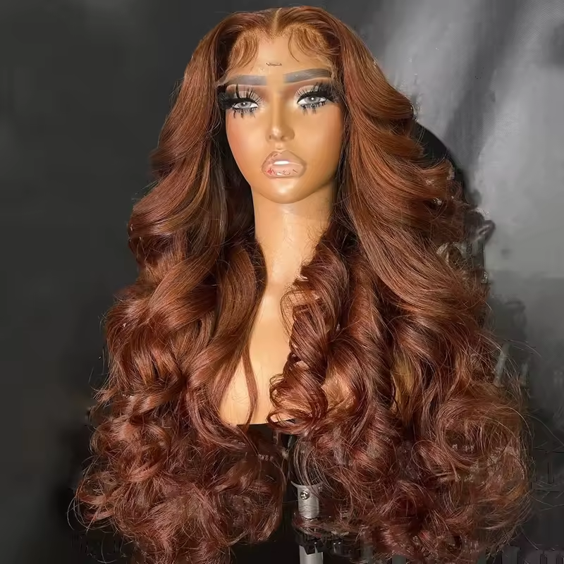 Brown Color Lace Front Human Hair Wigs 100% Raw Virgin Hair Glueless Loose Wave Full Frontal Wigs for Woman