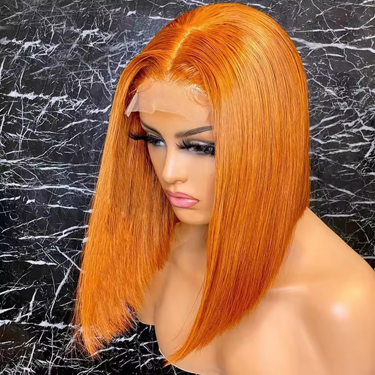 13x4 Full Frontal Wigs Human Hair Ginger Orange Virgin Brazilian Hair Glueless Bob Full Frontal Wigs 180% Density for Woman