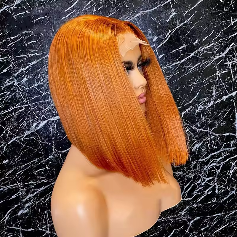 13x4 Full Frontal Wigs Human Hair Ginger Orange Virgin Brazilian Hair Glueless Bob Full Frontal Wigs 180% Density for Woman