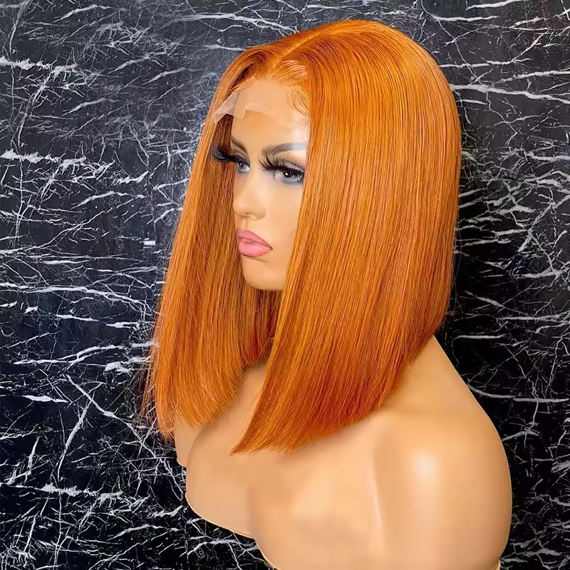 13x4 Full Frontal Wigs Human Hair Ginger Orange Virgin Brazilian Hair Glueless Bob Full Frontal Wigs 180% Density for Woman