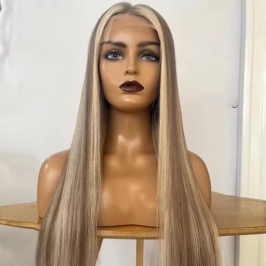 Highlight Blonde Lace Front Human Hair Wigs 180% Density Virgin Brazilian Hair Glueless Straight Frontal Wigs Pre Plucked for Woman