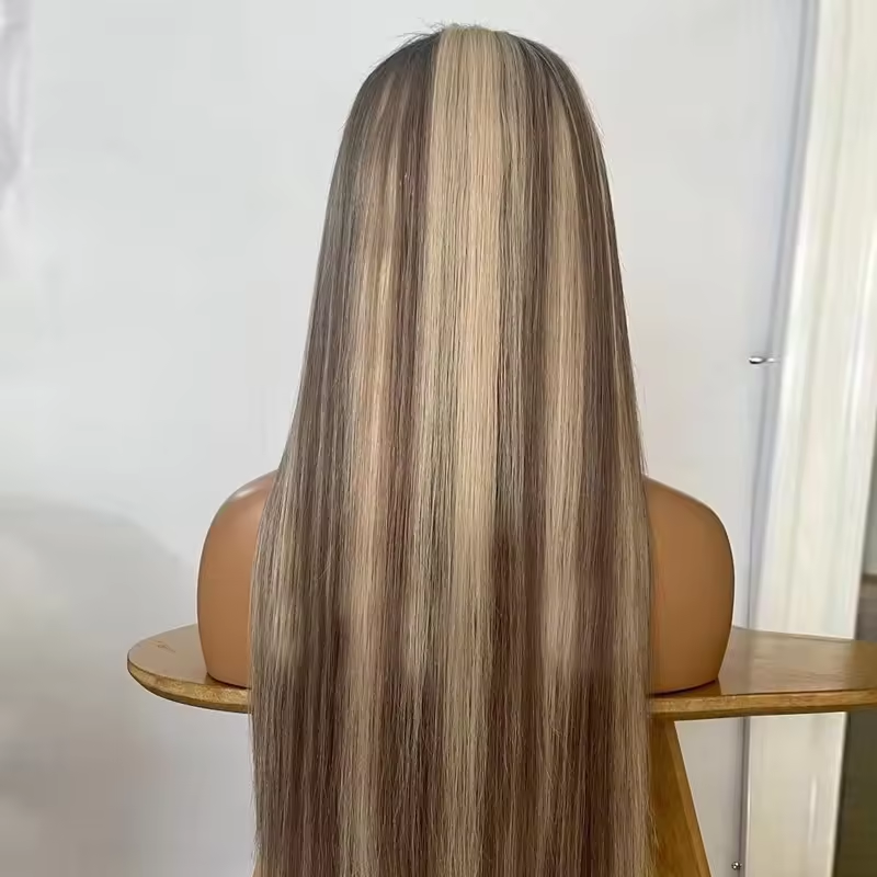 Highlight Blonde Lace Front Human Hair Wigs 180% Density Virgin Brazilian Hair Glueless Straight Frontal Wigs Pre Plucked for Woman