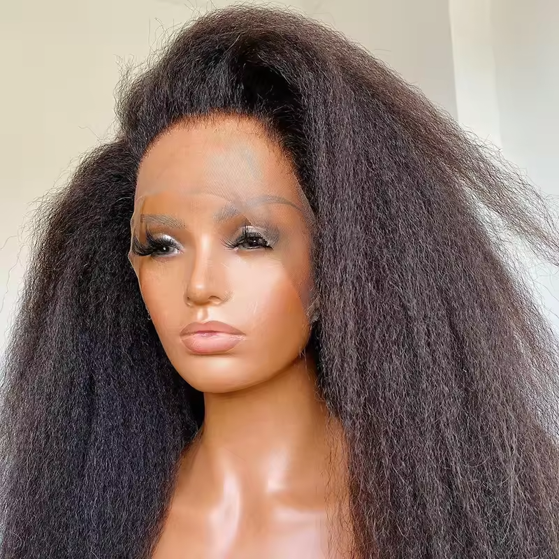 Kinky Straight Lace Front Wigs Human Hair 180% Density Virgin Vietnamese Hair Glueless Full Frontal Wigs Pre Plucked for Woman