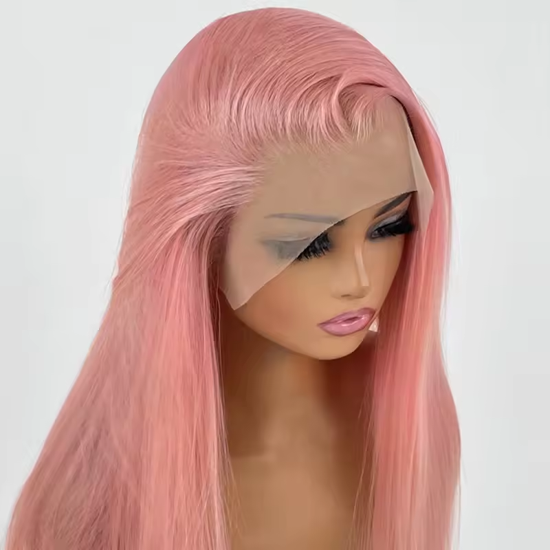 Pink Color Lace Front Wigs Human Hair Pre Plucked Virgin Brazilian Hair Glueless Silky Straight Wigs 180% Density