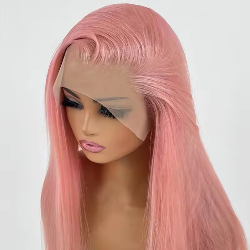 Pink Color Lace Front Wigs Human Hair Pre Plucked Virgin Brazilian Hair Glueless Silky Straight Wigs 180% Density