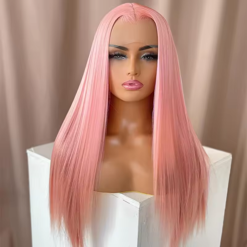 Pink Color Lace Front Wigs Human Hair Pre Plucked Virgin Brazilian Hair Glueless Silky Straight Wigs 180% Density