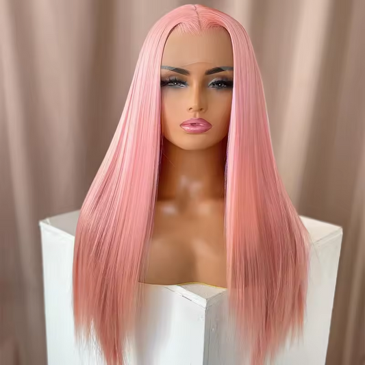 Pink Color Lace Front Wigs Human Hair Pre Plucked Virgin Brazilian Hair Glueless Silky Straight Wigs 180% Density