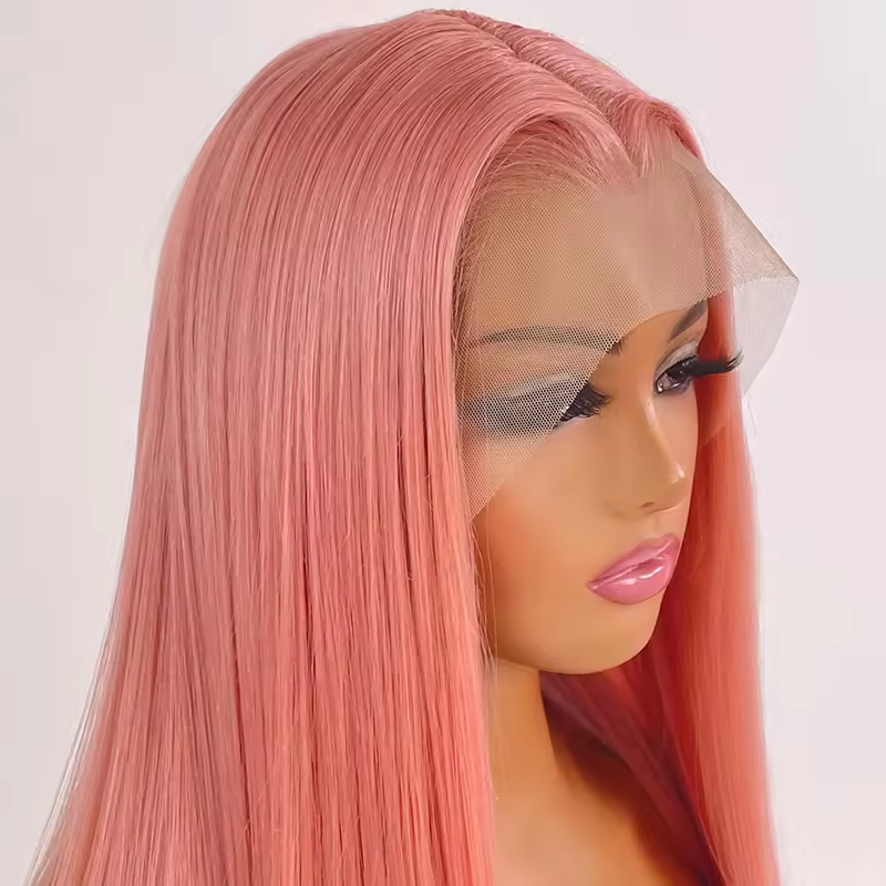 Pink Color Lace Front Wigs Human Hair Pre Plucked Virgin Brazilian Hair Glueless Silky Straight Wigs 180% Density