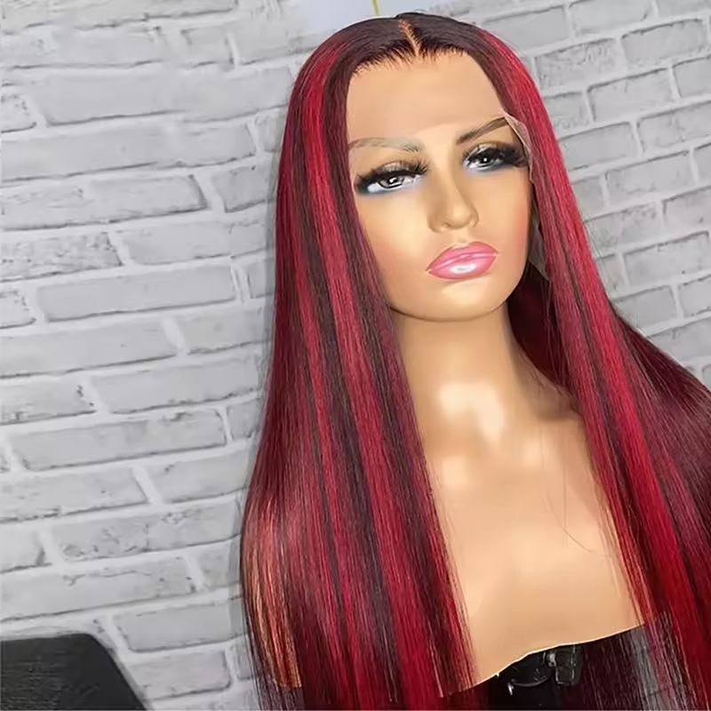 13x4 Lace Front Wigs Human Hair Highlight Red Raw Virgin Hair Glueless Straight Lace Frontal Wigs 180% Density for Woman