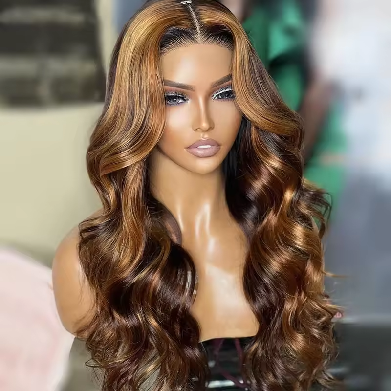 Highlight 4/27 Lace Front Wigs Human Hair Pre Plucked Virgin Human Hair Glueless Loose Wave Wigs 180% Density for Woman