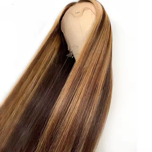 Highlight Brown/Blonde Full Lace Wigs Human Hair 100% Virgin Raw Hair Glueless Silky Straight Wigs for Woman