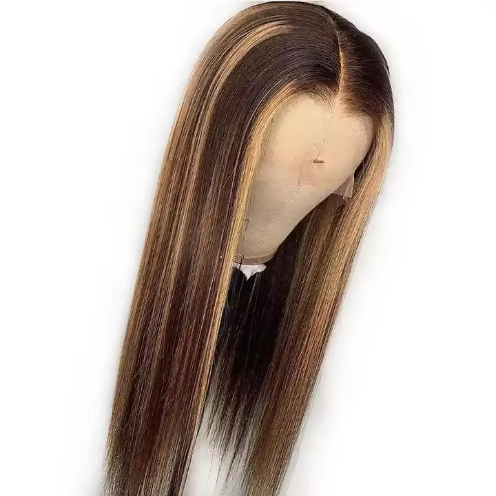 Highlight Brown/Blonde Full Lace Wigs Human Hair 100% Virgin Raw Hair Glueless Silky Straight Wigs for Woman