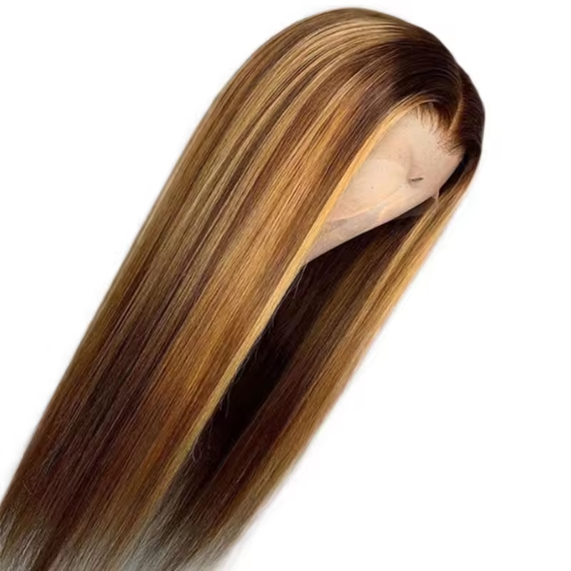 Highlight Brown/Blonde Full Lace Wigs Human Hair 100% Virgin Raw Hair Glueless Silky Straight Wigs for Woman