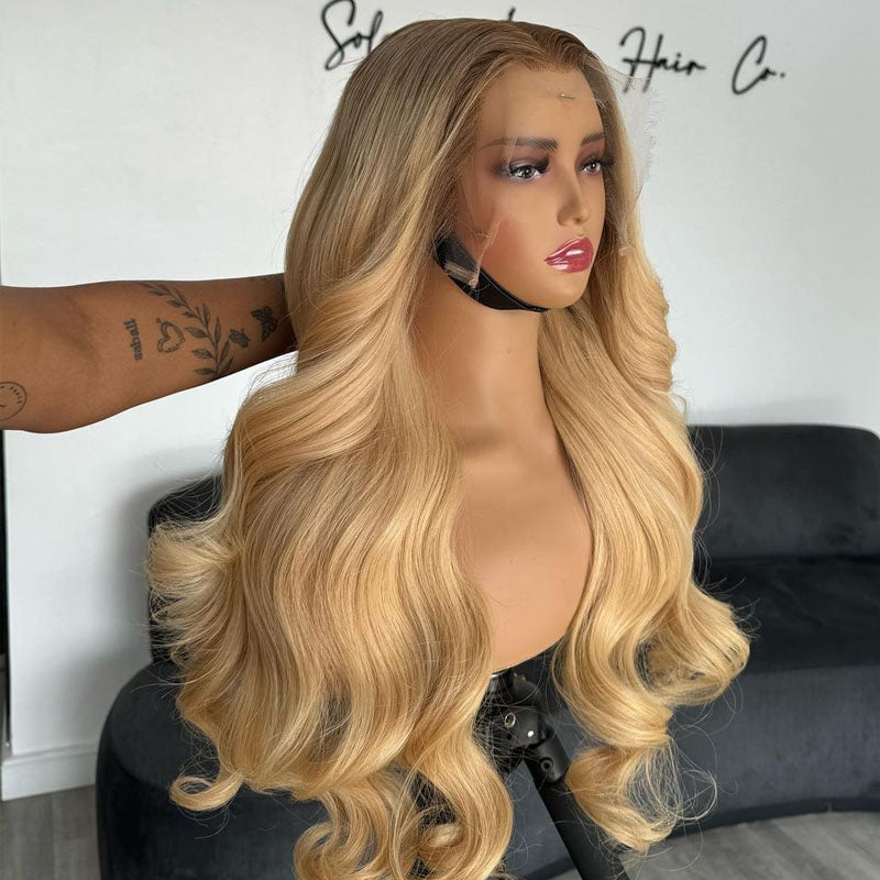 Blonde Color Lace Front Wigs Human Hair Pre Plucked Raw Virgin Hair Glueless Body Wave Wigs 180% Density for Woman