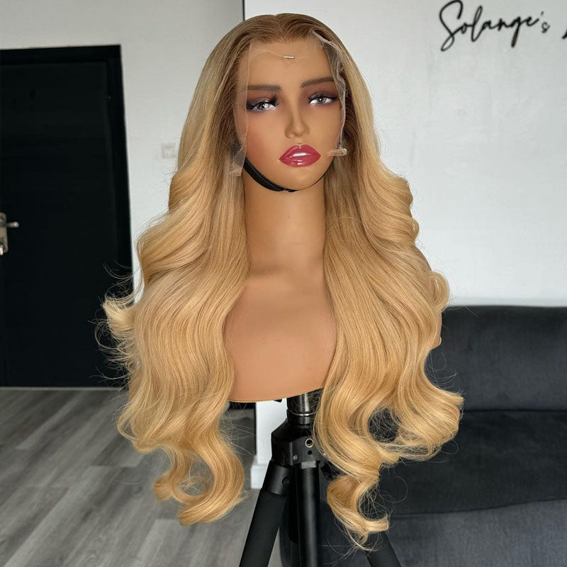 Blonde Color Lace Front Wigs Human Hair Pre Plucked Raw Virgin Hair Glueless Body Wave Wigs 180% Density for Woman