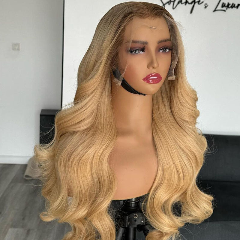 Blonde Color Lace Front Wigs Human Hair Pre Plucked Raw Virgin Hair Glueless Body Wave Wigs 180% Density for Woman