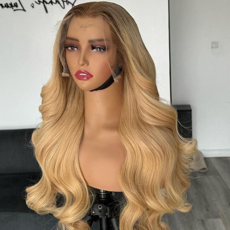 Blonde Color Lace Front Wigs Human Hair Pre Plucked Raw Virgin Hair Glueless Body Wave Wigs 180% Density for Woman