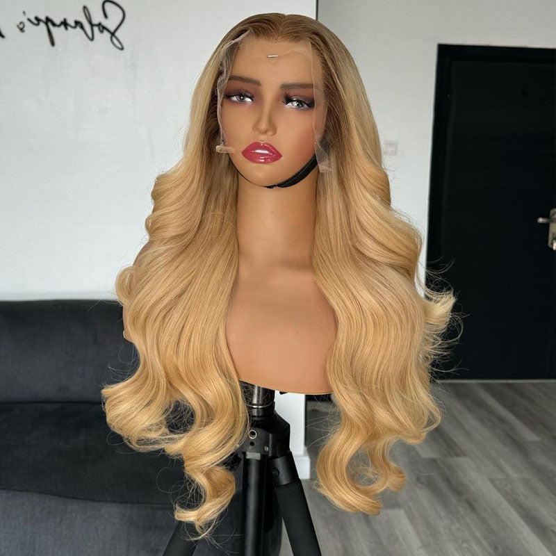 Blonde Color Lace Front Wigs Human Hair Pre Plucked Raw Virgin Hair Glueless Body Wave Wigs 180% Density for Woman