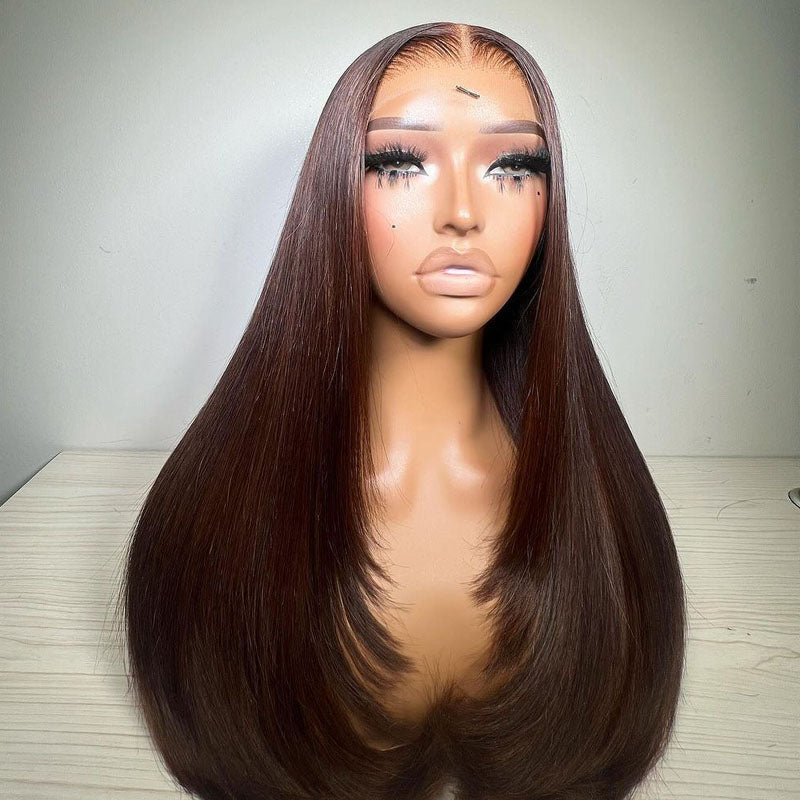 Bone Straight Lace Front Wigs Human Hair 180% Density Brazilian Virgin Hair Glueless Full Frontal Wigs for Woman